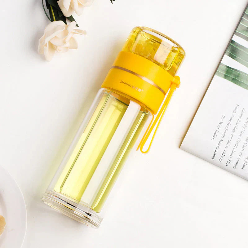 Dubbellik glasflaska med tefilter och infuser Carvallo