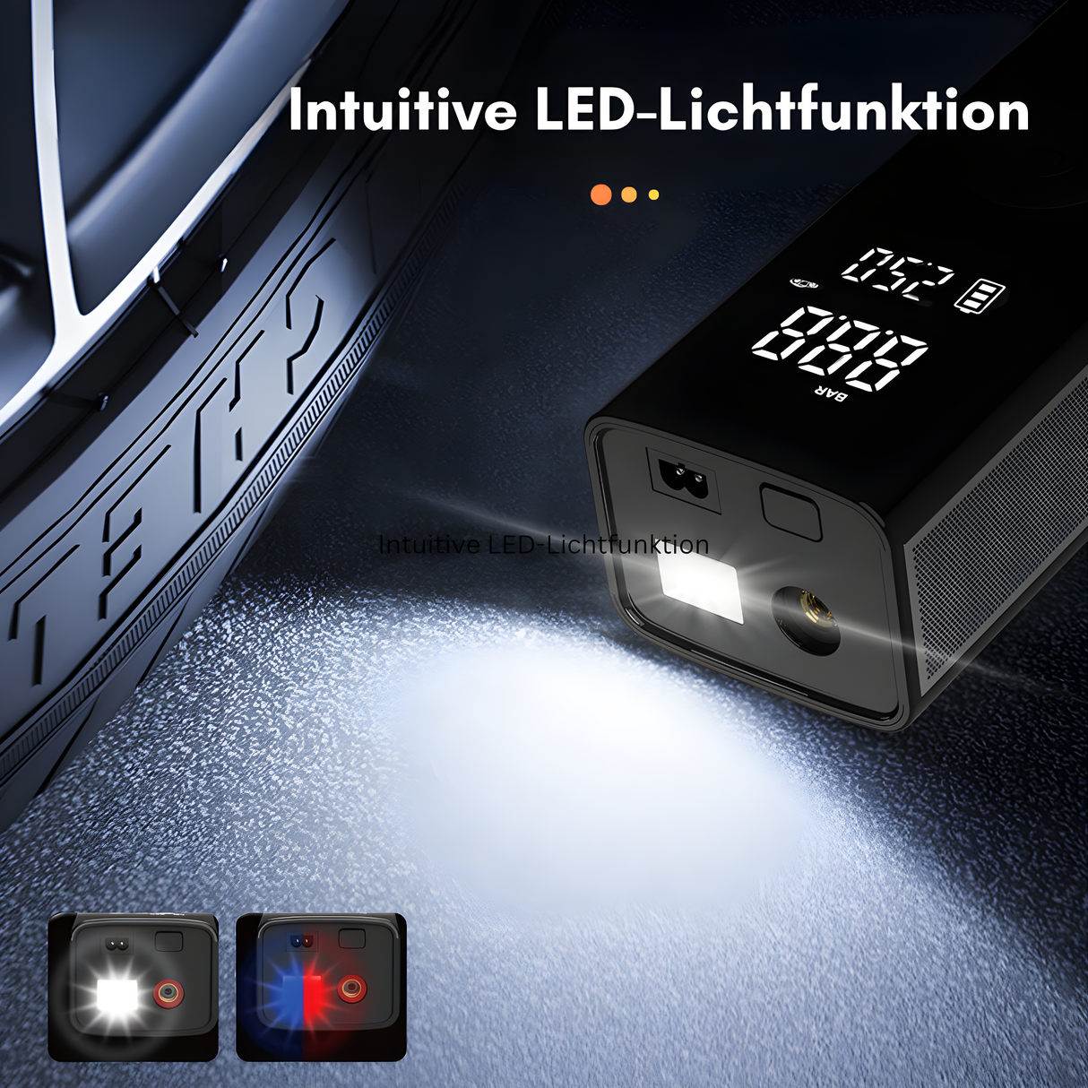 Carvallo Luftpump VeloCharge One | 150 PSI | Powerbank & LED-Lampa | 4000 mAh Batteri | USB-C | 16×4,4×6,7 cm Carvallo