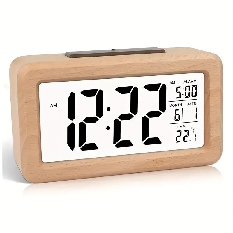 Trä Digital Väckarklocka – LED-display med Temperatur och Datum Carvallo