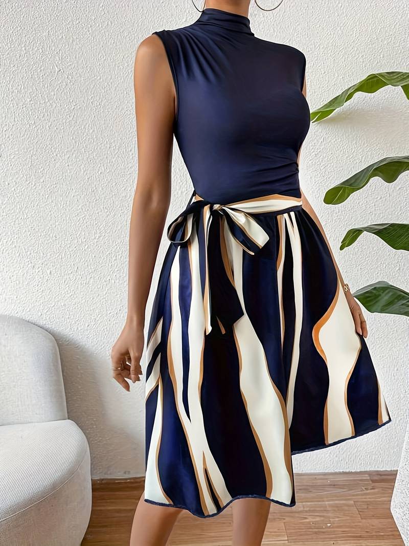 Damklänning i Lapptäcksstil med Bälte och Mönster - 100% Bomull Hemnix