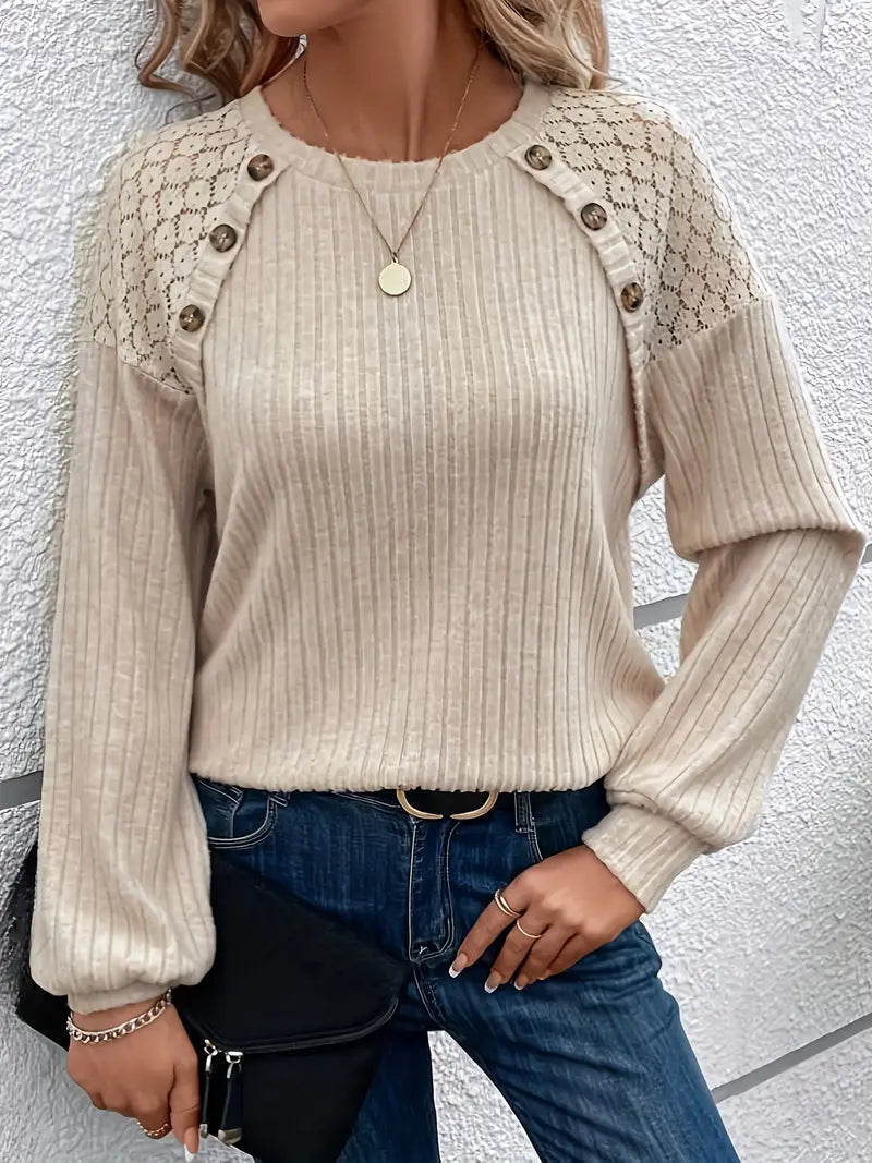 Dam Långärmad T-shirt Rund Halsringning Mjuk Bomullsmix-Dam T-shirts-Hemnix-Hemnix