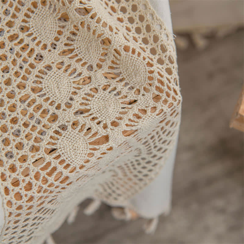 Beige Hålig Ut Ljusfilter Fringed Gardin Carvallo