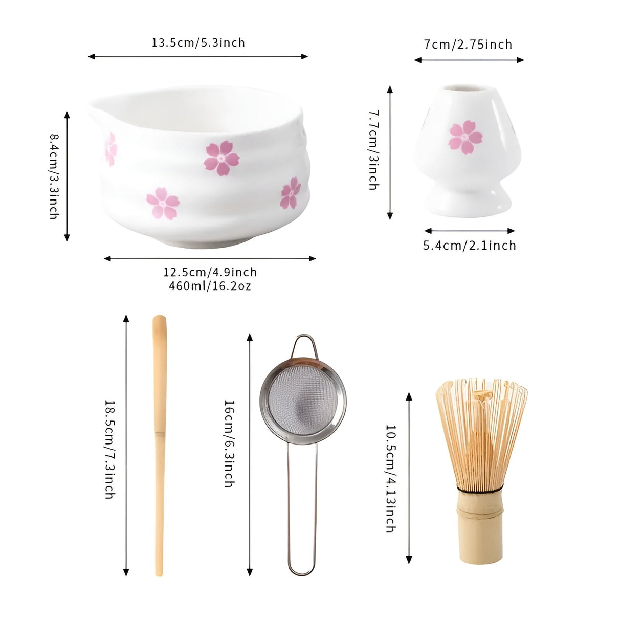 Matcha-set med 5 delar – Japanskt teservice med tekopp, bambupensel och sil. Carvallo