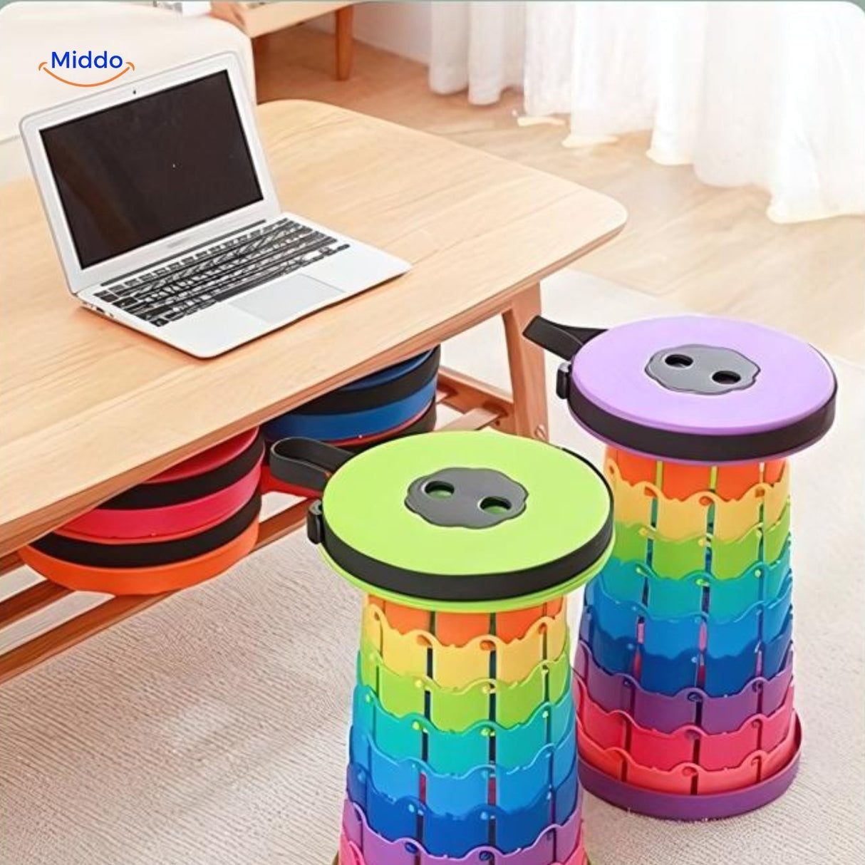 Flexistool - Teleskopisk justerbar pall med halkfri matt yta MILA Sverige