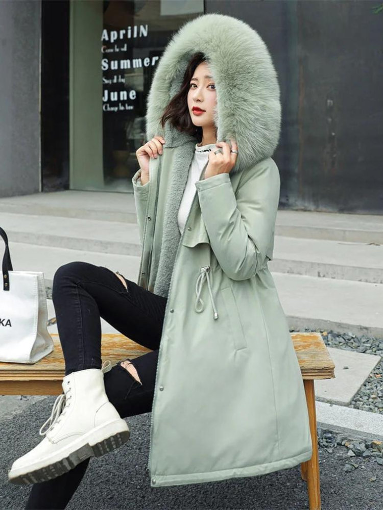 Parka med huva och pälskrage för kvinnor Hemnix