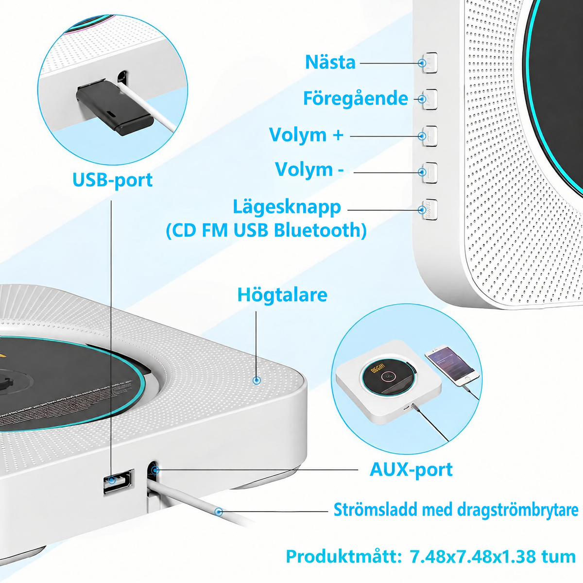 CD-spelare med Bluetooth och FM-radio