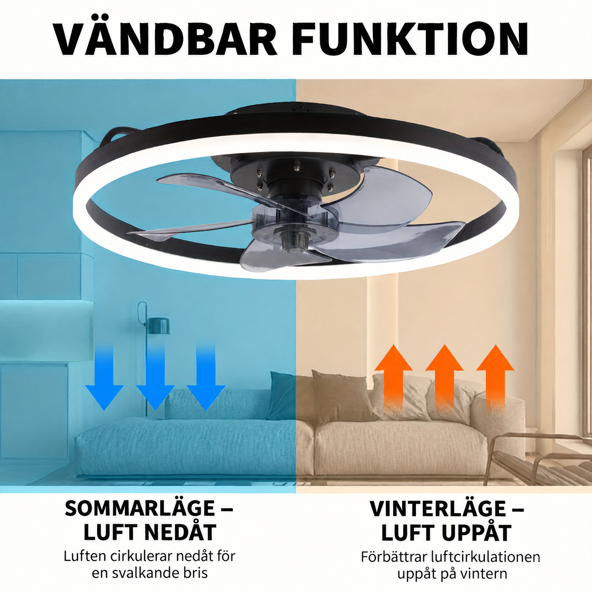 Takfläkt med belysning 50 cm – SilentBreeze, dimbar