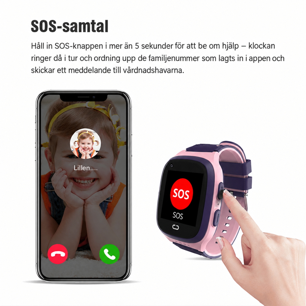 GPS-klocka barn 4G – vattentät smartklocka med SOS
