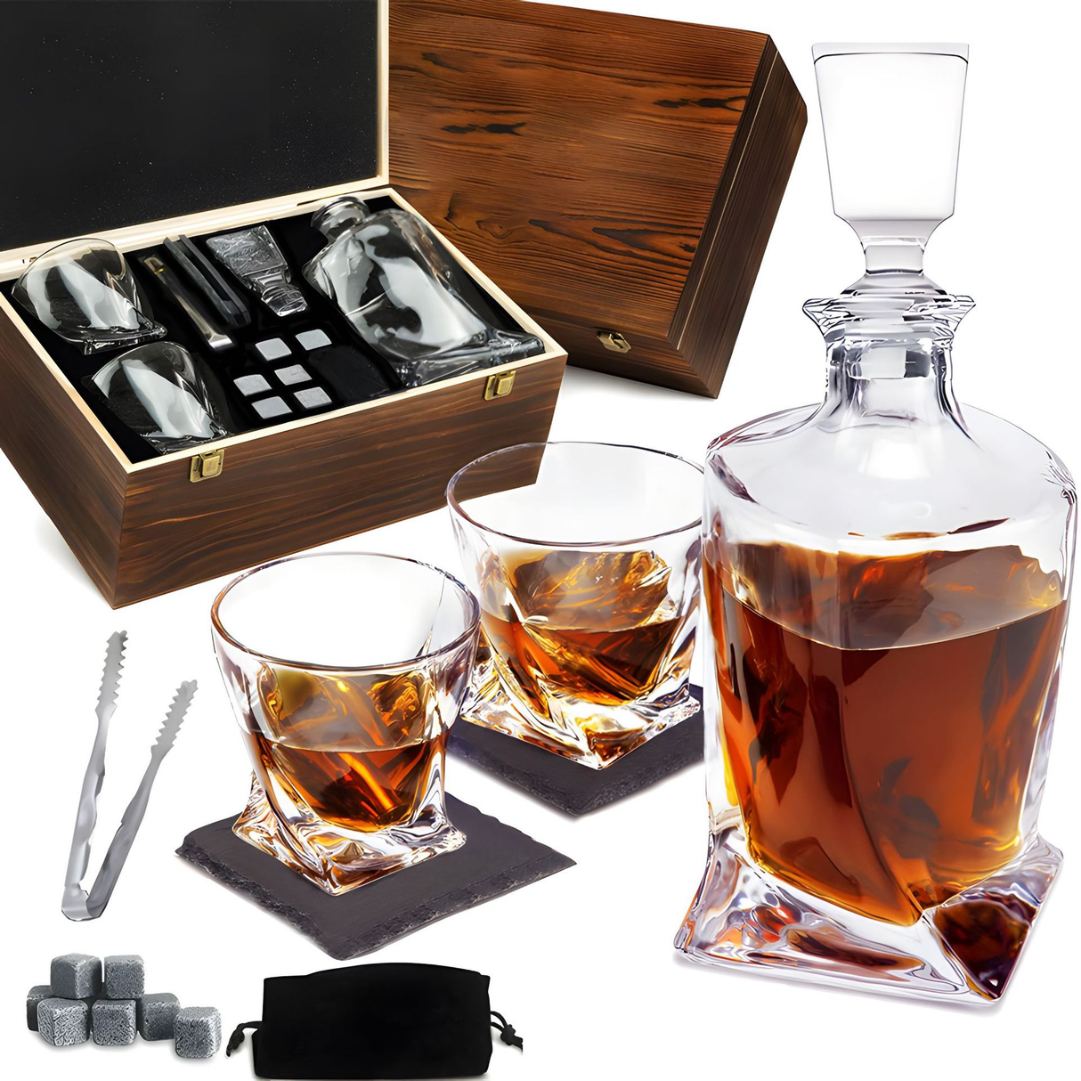 Carvallo – Lyxigt Whiskey Karaff Set med Kristall Karaff och Whiskey Stenar Carvallo