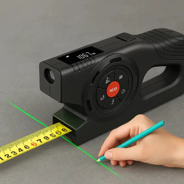 Royallure 3-i-1 Digital Laser Mätare – Måttband, Laser & Krysslinje, Bakgrundsbelyst LCD Carvallo