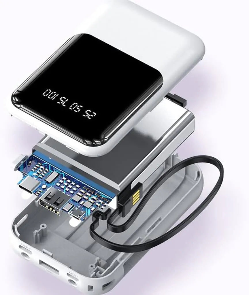 10 000 mAh kompakt powerbank — Snabbladdande bärbart batteri med inbyggda kablar och LED-display MILA Sverige