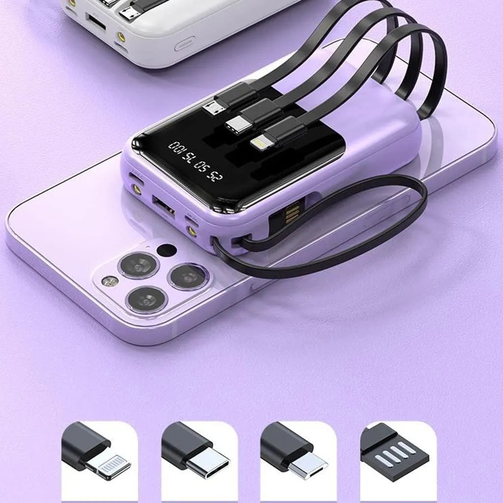 10 000 mAh kompakt powerbank — Snabbladdande bärbart batteri med inbyggda kablar och LED-display MILA Sverige