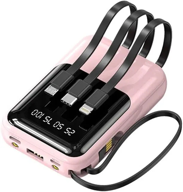 10 000 mAh kompakt powerbank — Snabbladdande bärbart batteri med inbyggda kablar och LED-display MILA Sverige