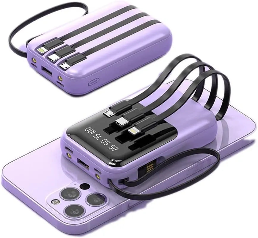 10 000 mAh kompakt powerbank — Snabbladdande bärbart batteri med inbyggda kablar och LED-display MILA Sverige