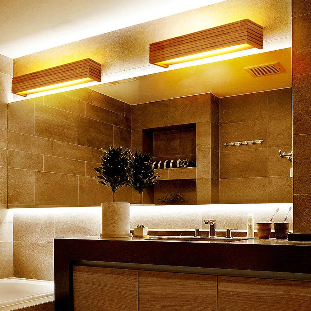 Trä LED Vägglampa | Akrylskärm | Rustik Modern Design | 15–22 tum | Brick by Brick Carvallo