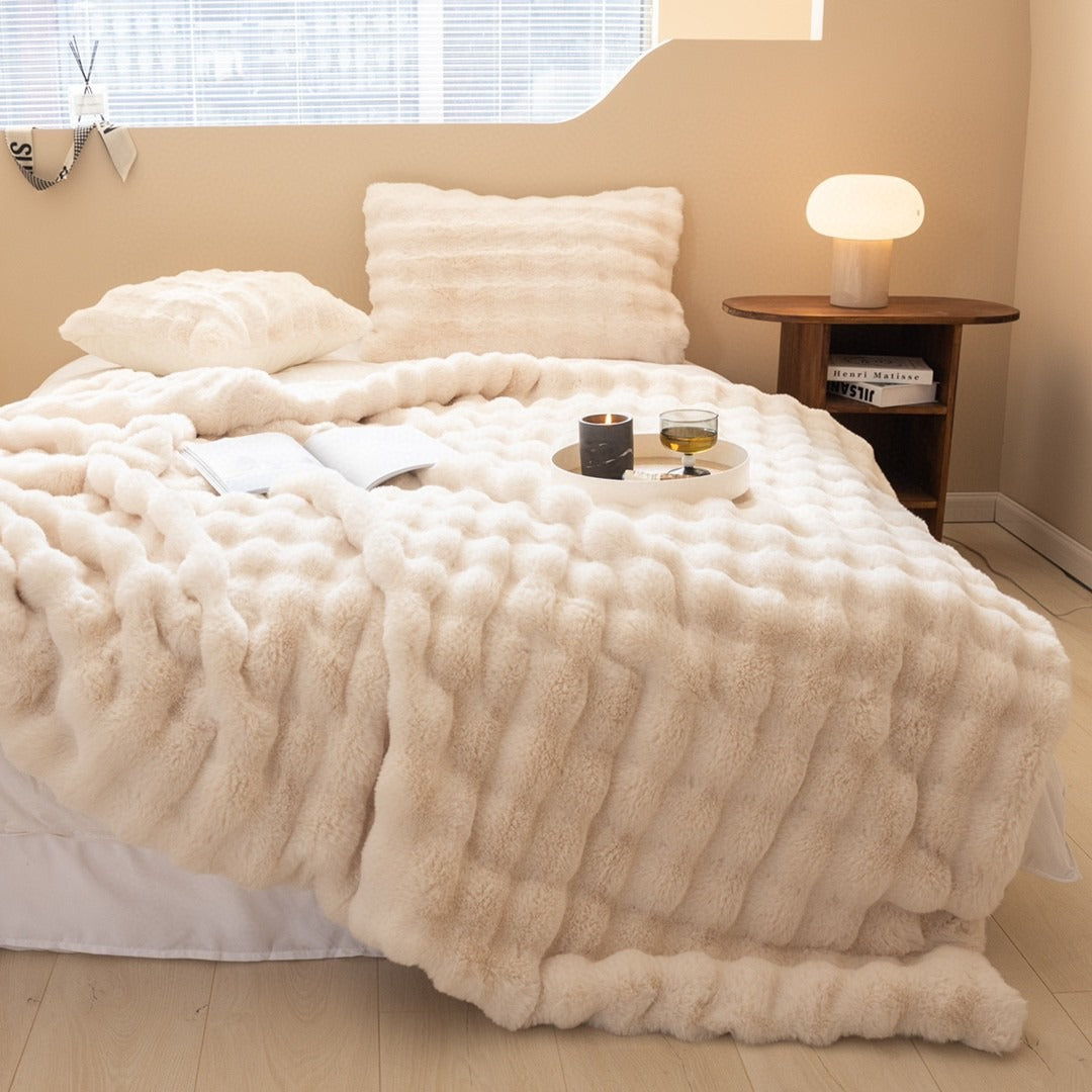 Faux Fur Chunky Knit Duvet Cover Throw Carvallo