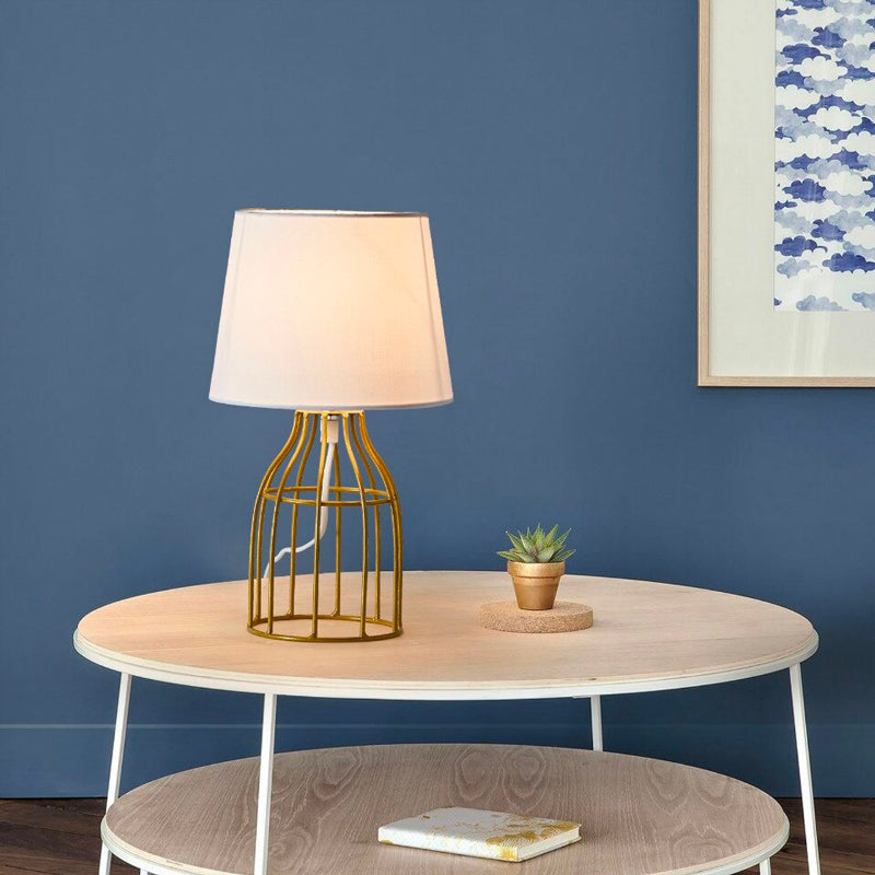 Guld/Vit Retro Metall Sänglampa med Eldglöd Design Carvallo