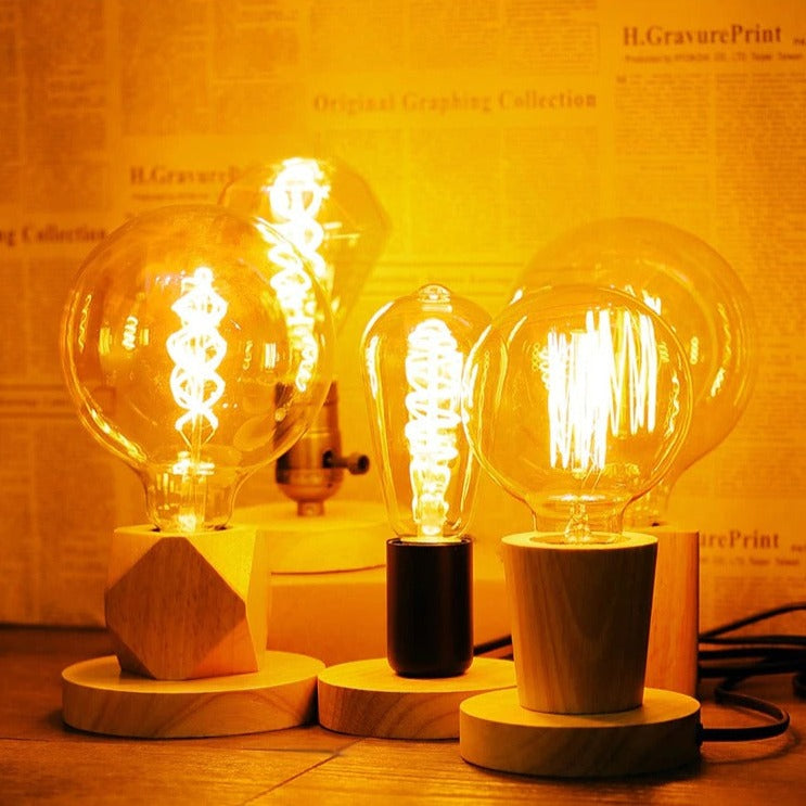 Vintage Edison Sänglampa med Träbas och Bronzefinish Carvallo