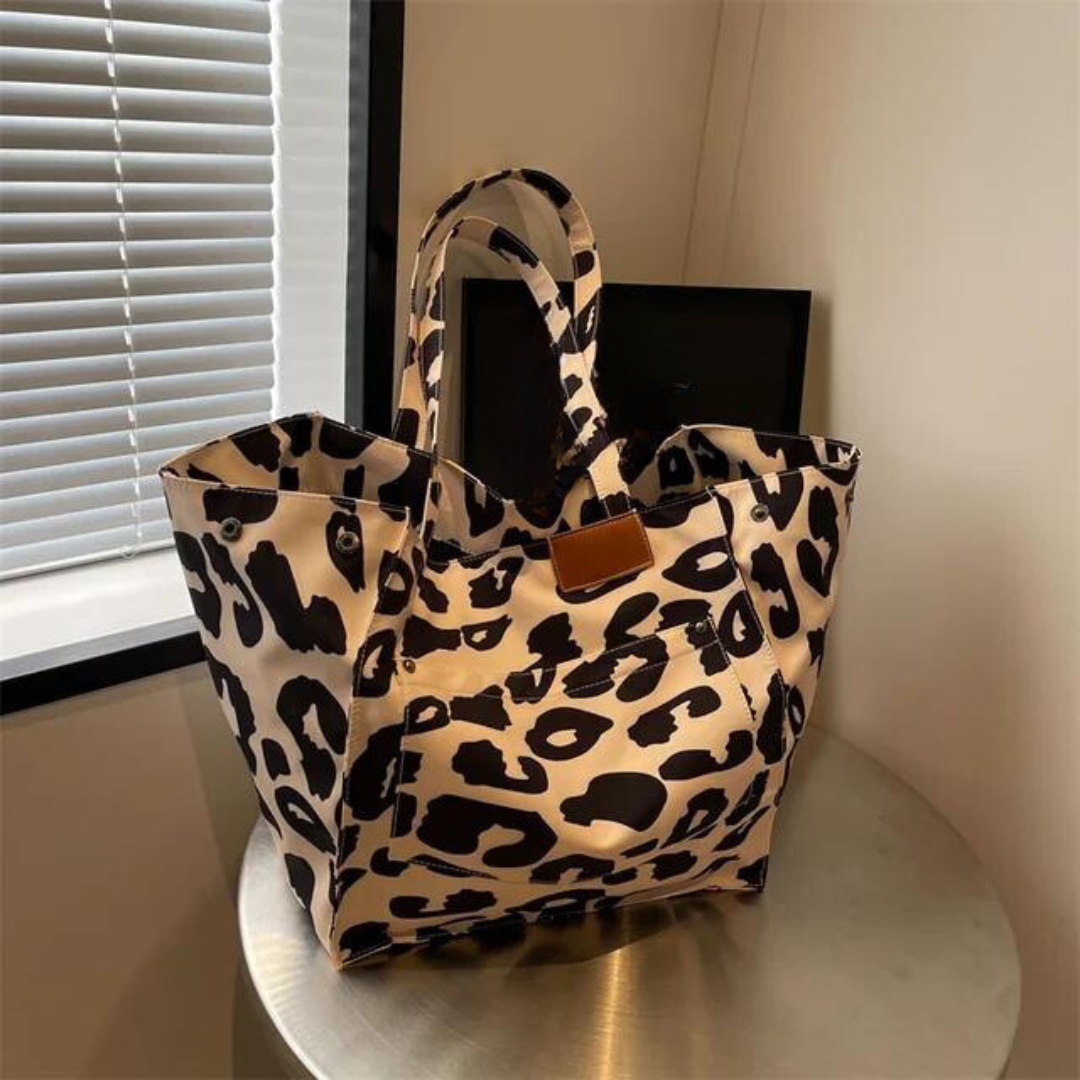 Överdimensionerad Axelväska med Leopardmönster-Bags-Hemnix-Beige-Hemnix