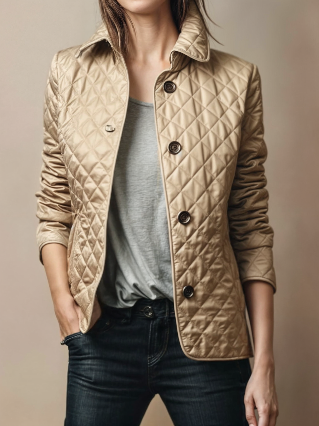 Kviltert jakke med nedfällbar krage för kvinnor Hemnix