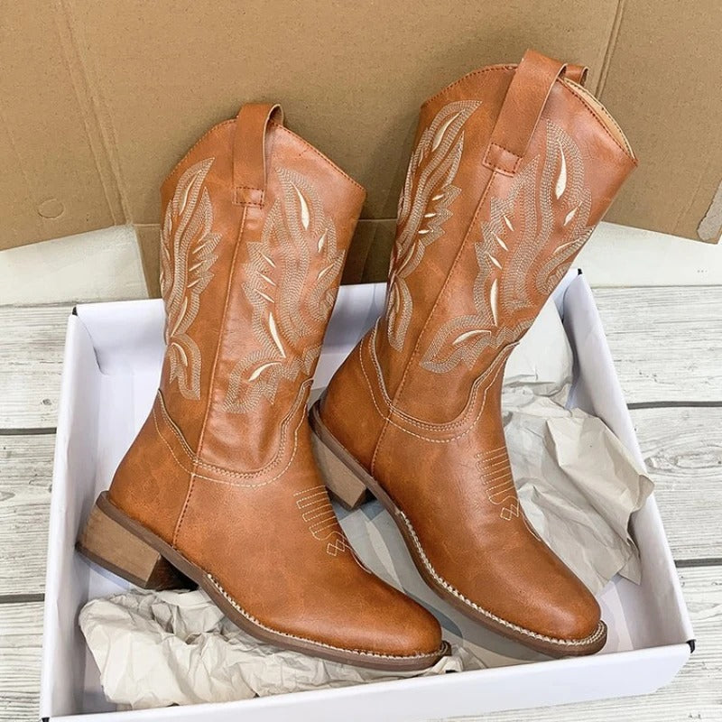 Dam Vintage Broderade Cowboyboots-Shoes for Women-Bellasverige-Hemnix