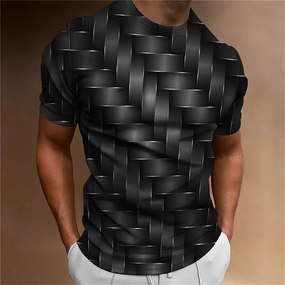 T-shirt för män med geometrisk 3D-utskrift-Hemnix-Svart-S-Hemnix