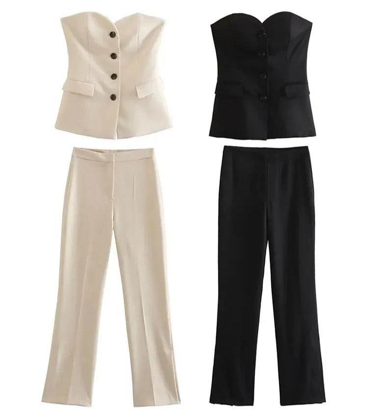 Off-Shoulder Tube Top & Byxor Set för kvinnor Bellasverige