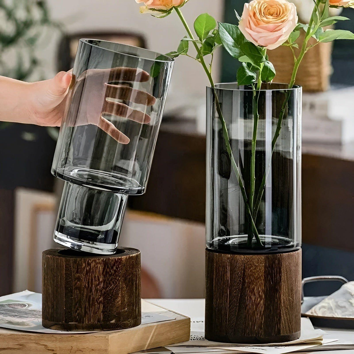 HydroGlass Vas - Europeiskt trä-transparent glas vas Carvallo