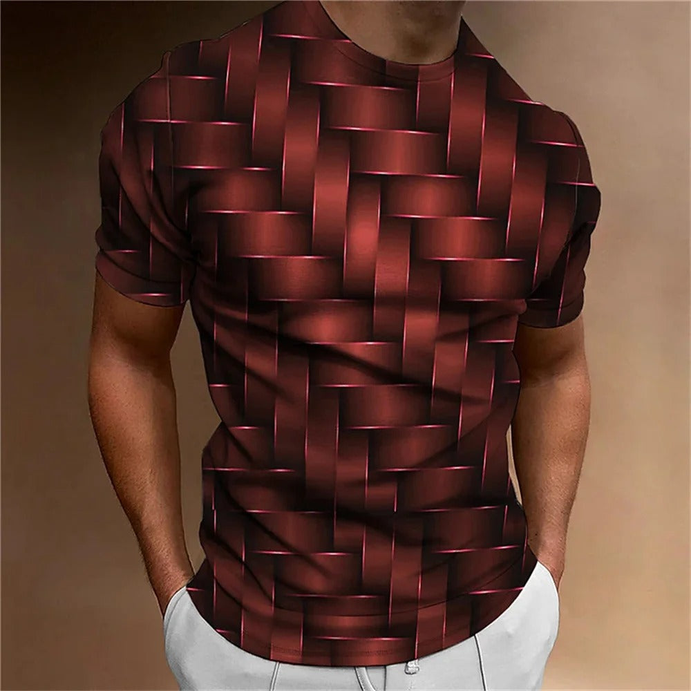 T-shirt för män med geometrisk 3D-utskrift-Hemnix-Röd-S-Hemnix