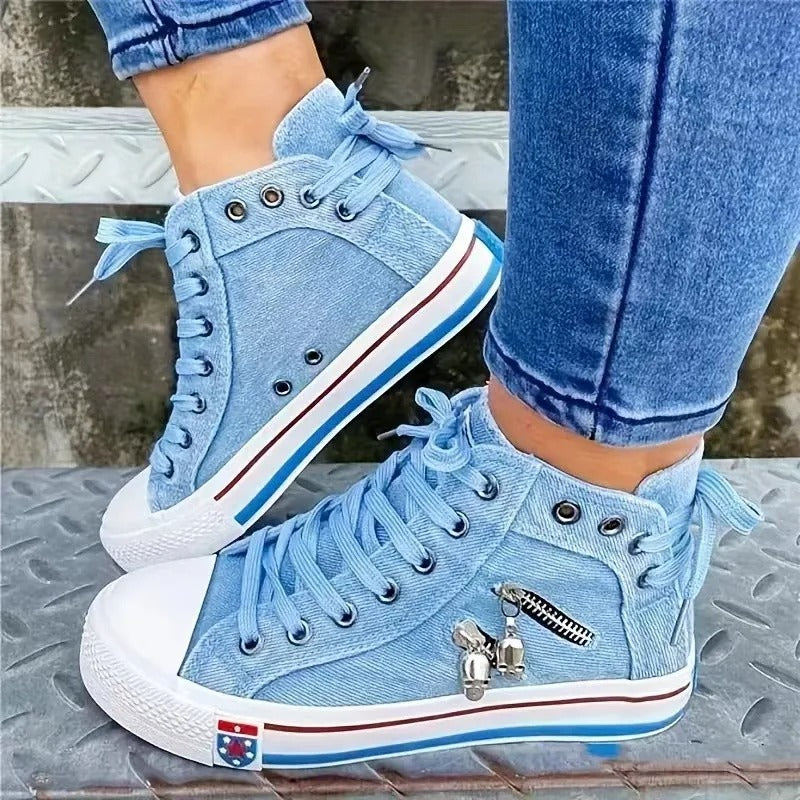 Denim Hi-Top Sneakers För Kvinnor-Shoes for Women-Hemnix-Hemnix