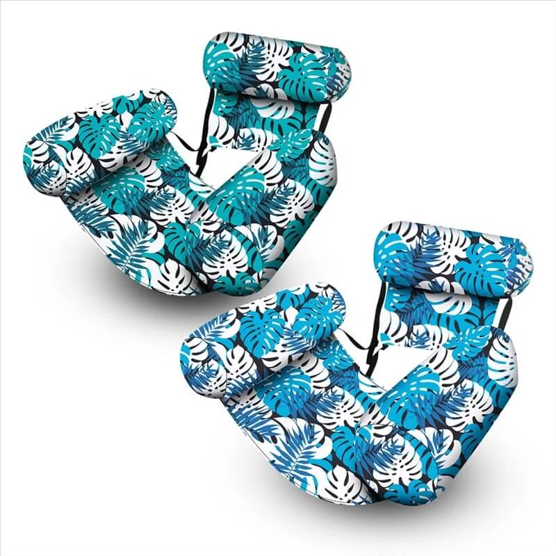 HydroHammock – Uppblåsbar Flytstol för Vuxna | Bekväm Poolhängmatta med Nackkudde & Plantmönster-Pool Floats-BB-Hemnix