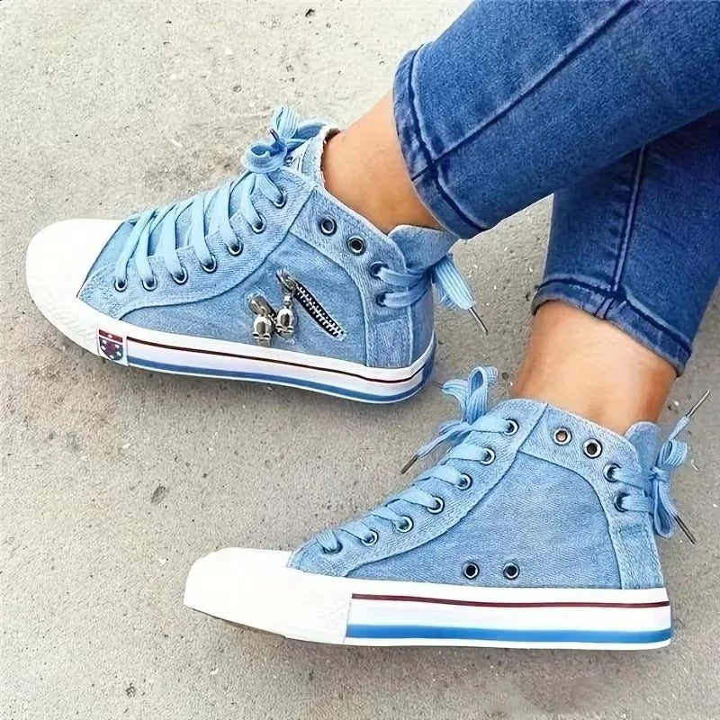 Denim Hi-Top Sneakers För Kvinnor-Shoes for Women-Hemnix-Hemnix
