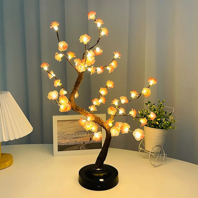 LED-trädlampa - Bonsai-bordslampa med rosa blommor MILA Sverige