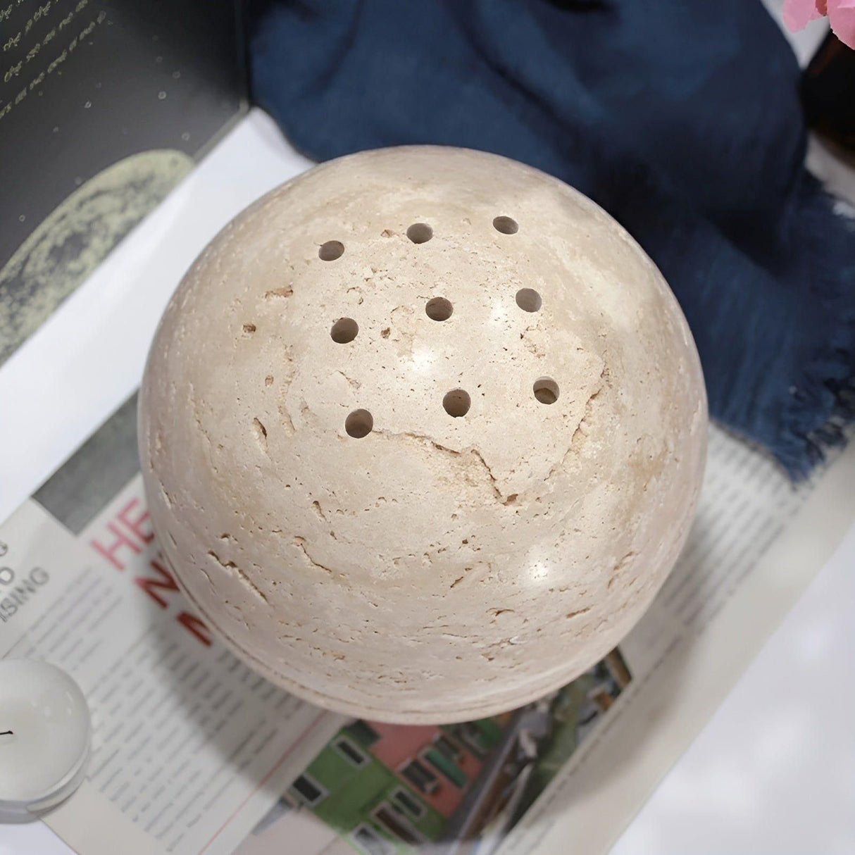 StoneHaven Rökelsehållare - Modern Travertin Rund Ornament Rökelsehållare Carvallo