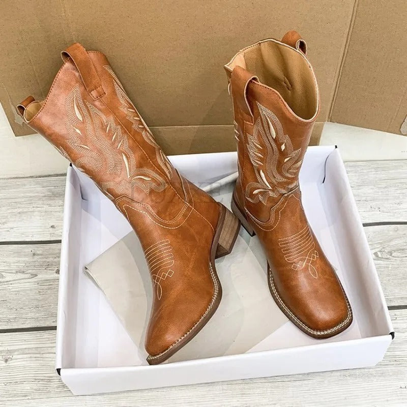Dam Vintage Broderade Cowboyboots-Shoes for Women-Bellasverige-Hemnix