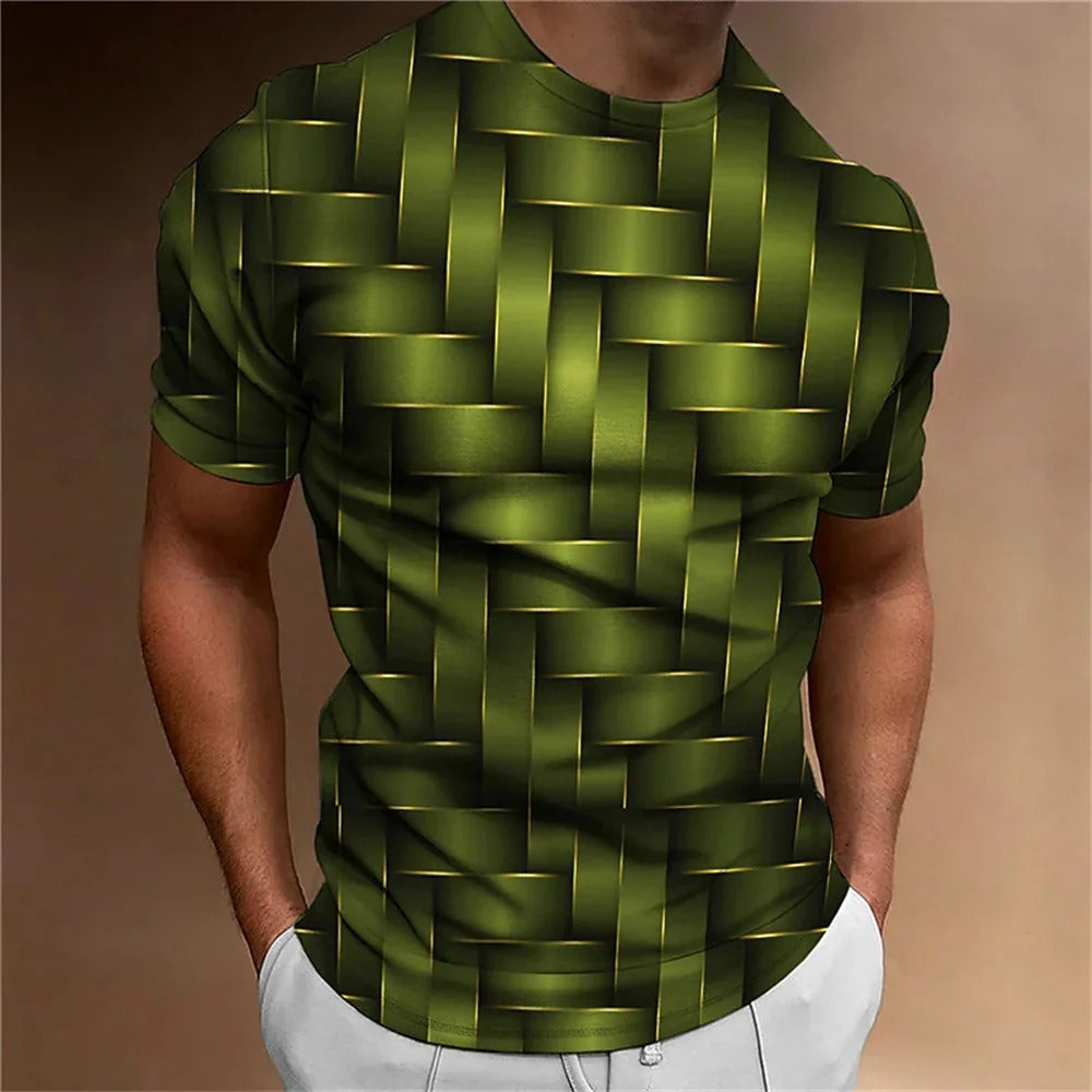 T-shirt för män med geometrisk 3D-utskrift-Hemnix-Grön-S-Hemnix