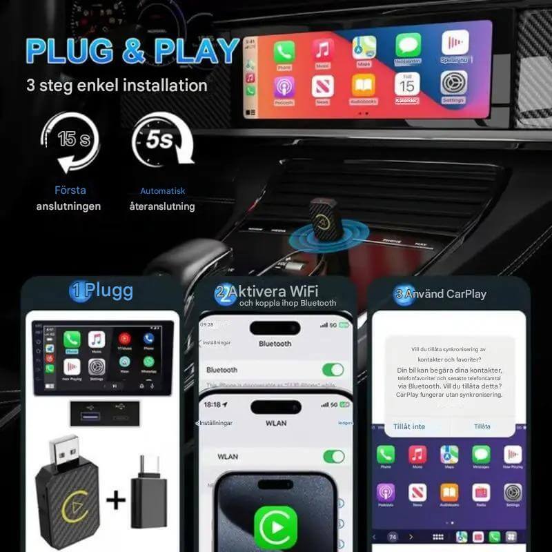 CarloBox – Trådlös CarPlay & Android Auto Adapter | Enkel Plug & Play för en Sladdfri Bilupplevelse-Motor Vehicle Video Monitor Mounts-BB-Hemnix