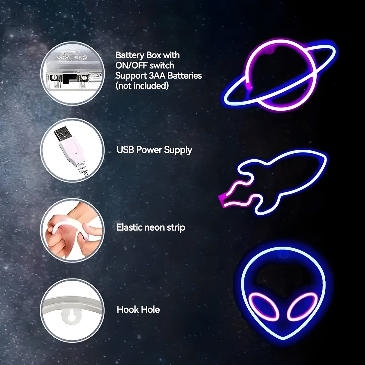 SpaceGlow Ljus - Dekorativ Neon Party LED Vägglampa Carvallo