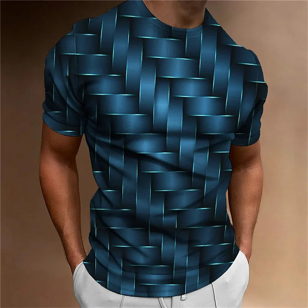 T-shirt för män med geometrisk 3D-utskrift-Hemnix-Blå-S-Hemnix