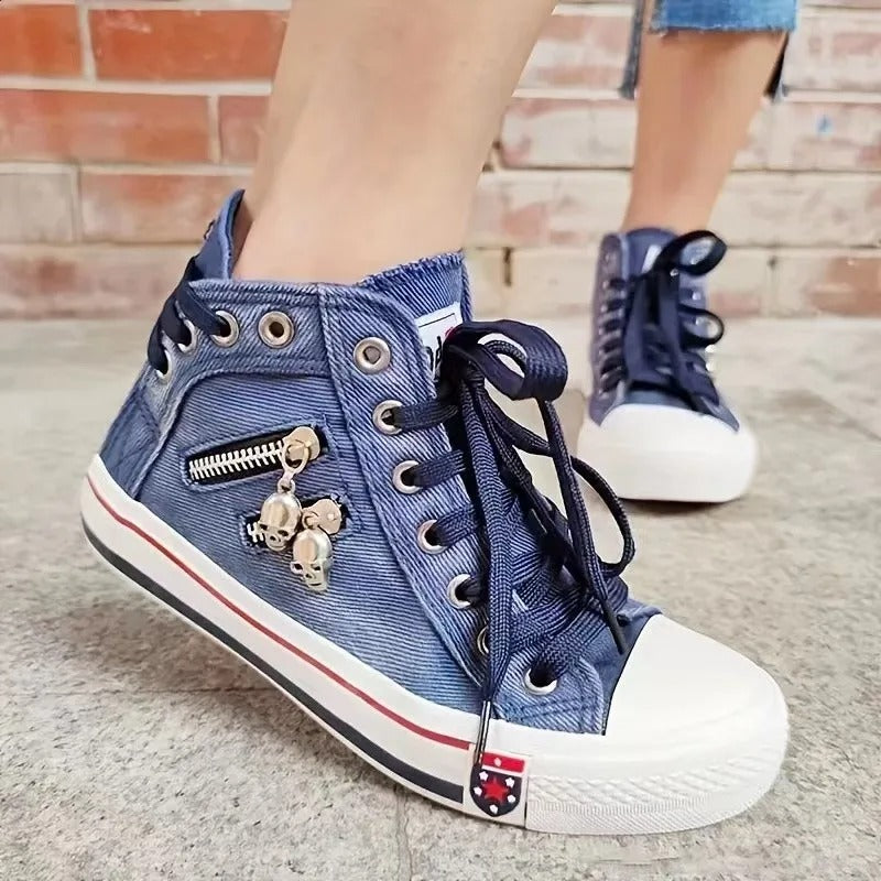 Denim Hi-Top Sneakers För Kvinnor-Shoes for Women-Hemnix-Hemnix