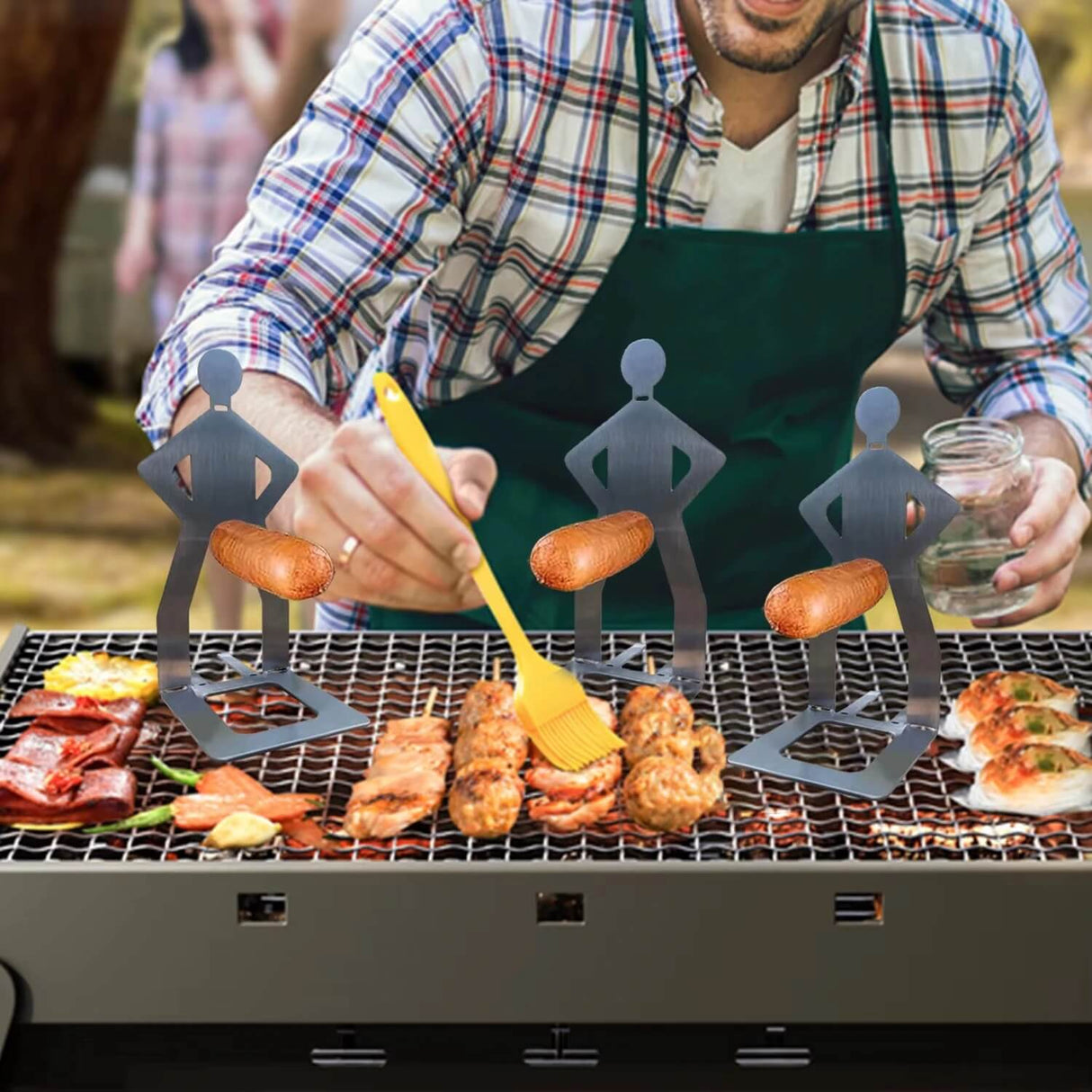 Sausbro - Bärbar korvhållare i rostfritt stål för camping, grill och picknick 5st-Kitchen Organizers-BB-Hemnix