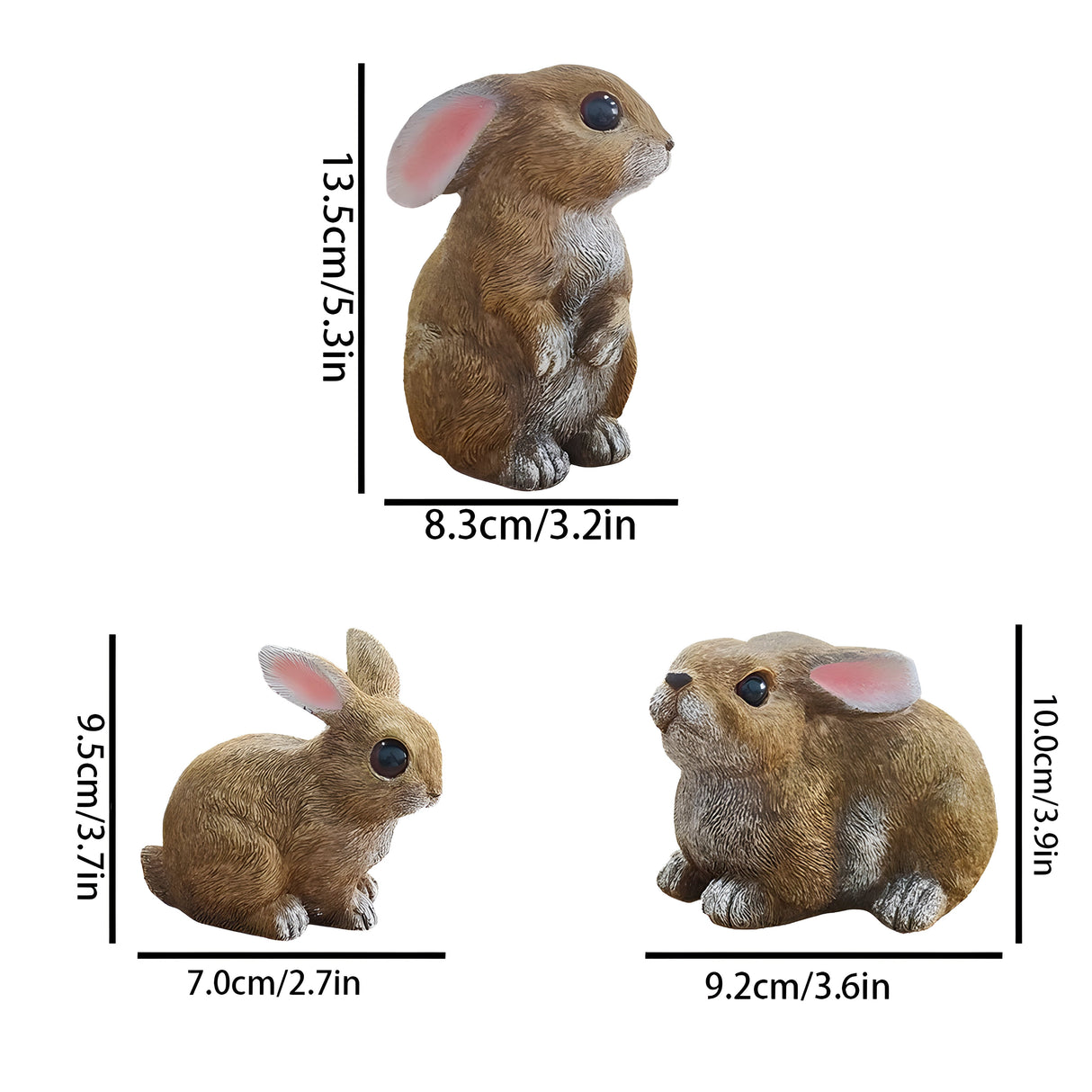 HoppyNest Statue - Dekorativt 3-delat kaninträdgårdsstaty-set Carvallo