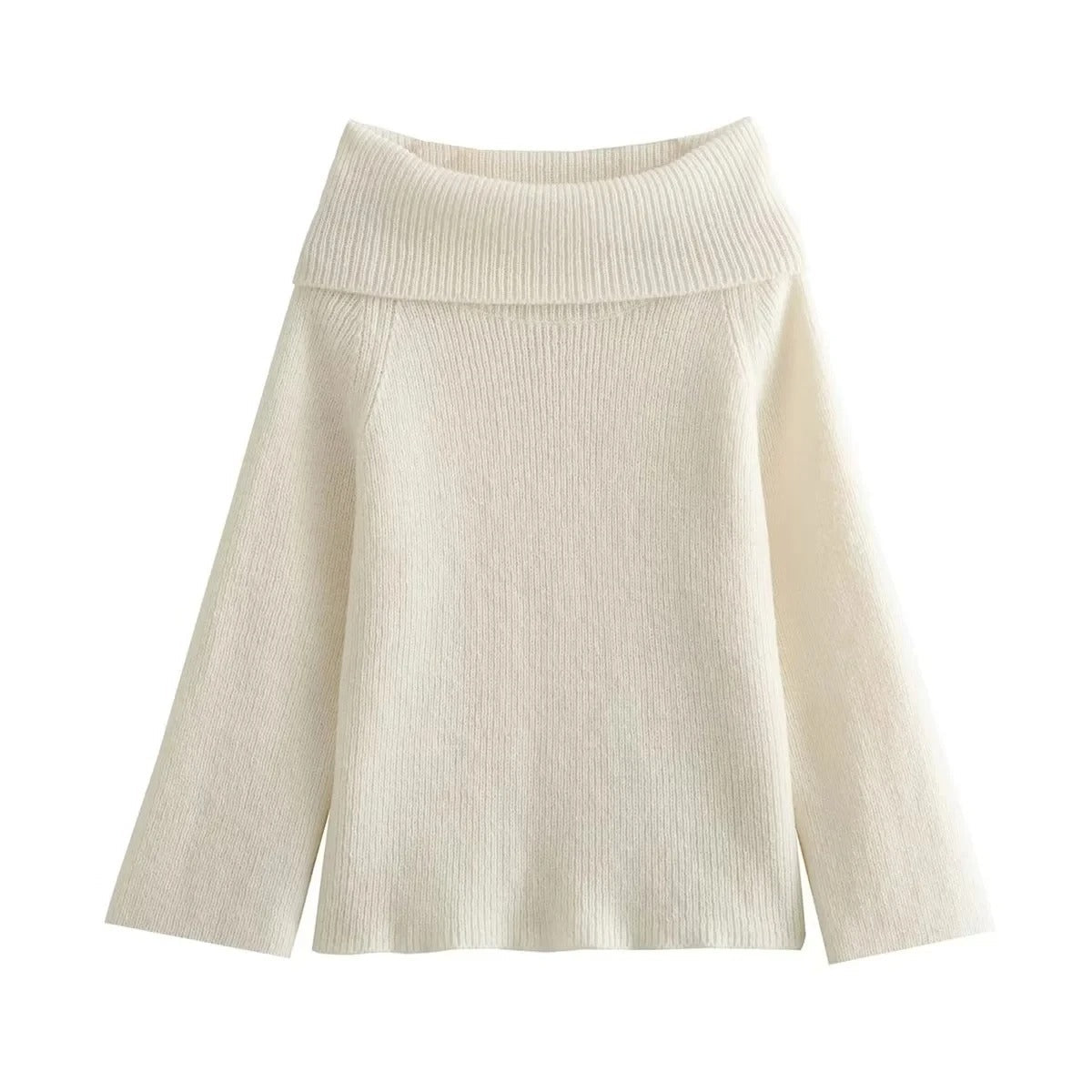 Stickad tröja med off shoulder för kvinnor-Bellasverige-Beige-S-Hemnix