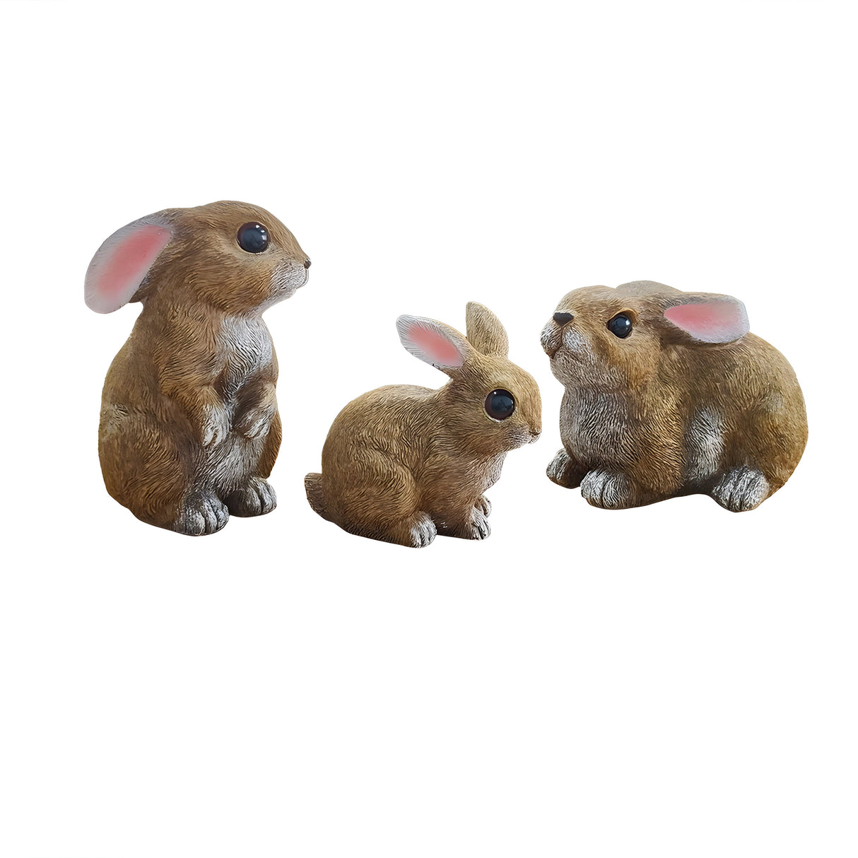 HoppyNest Statue - Dekorativt 3-delat kaninträdgårdsstaty-set Carvallo