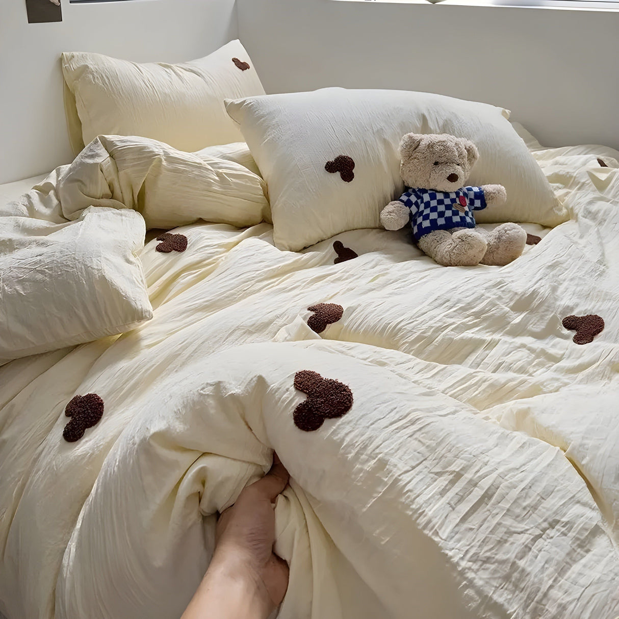 SweetNest Sängkläder Set - Avslappnad Broderad Hjärta Täcke Sängkläder Set (1 Filt + 1 Duvet Täcka + 2 Kuddöverdrag) Carvallo