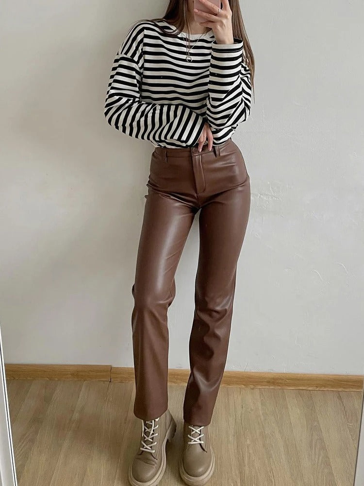 Klassiska läderbyxor för kvinnor-Bellasverige-Hemnix