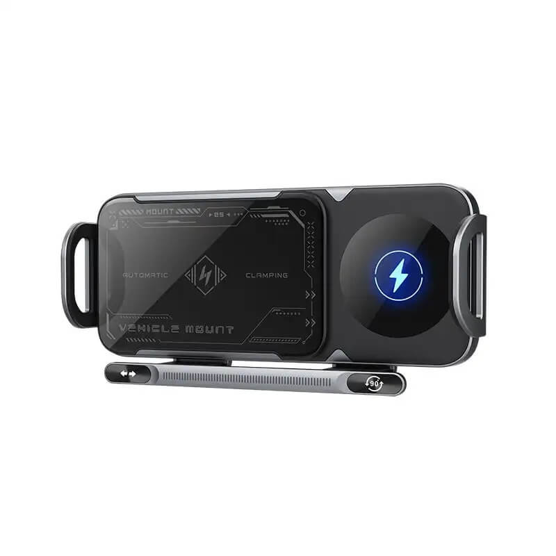 ChargeMount - Justerbar Smart Biltelefonhållare med 15W Trådlös Laddningsplatta för Fällbara Skärmar-Mobile Phone Stands-BB-Silver-Hemnix