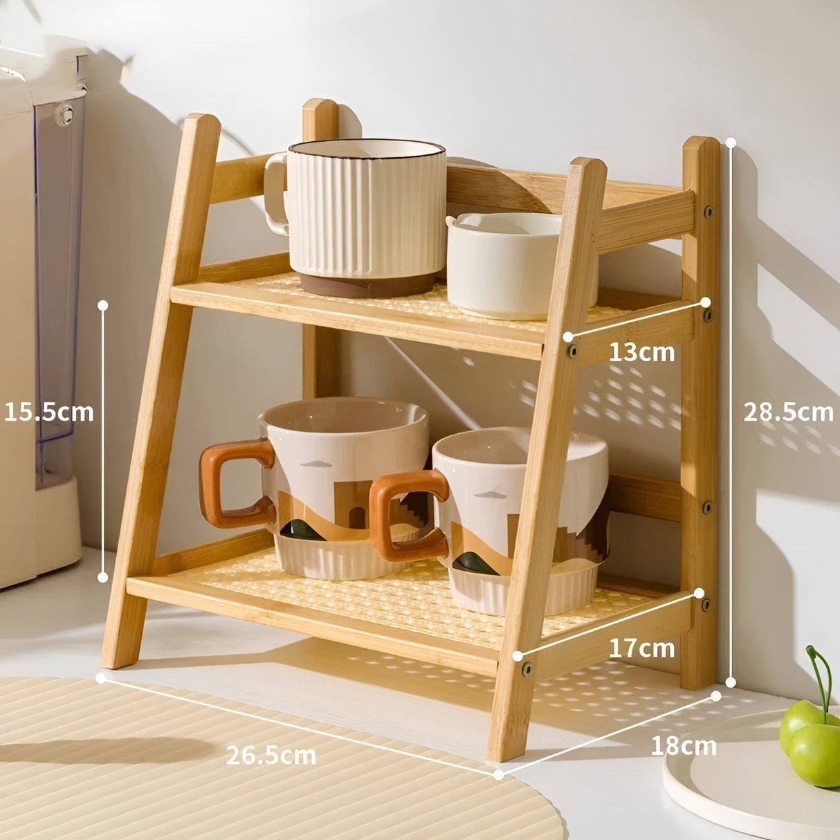 Köksregal i bambuimitat – 2-våningsorganisator för muggar och tillbehör Carvallo