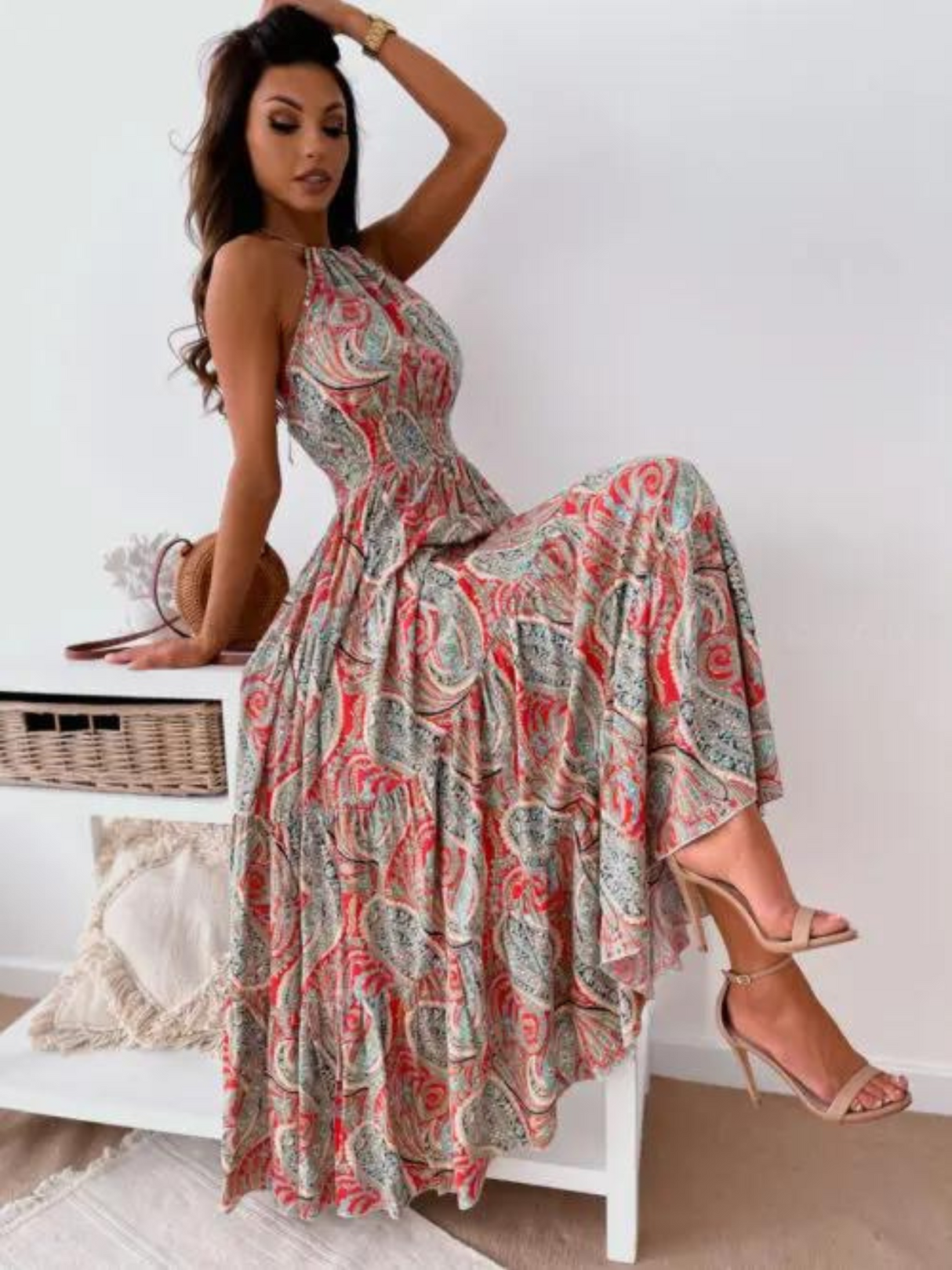 Vintage Boho Print Halterklänning för kvinnor-Hemnix-Hemnix
