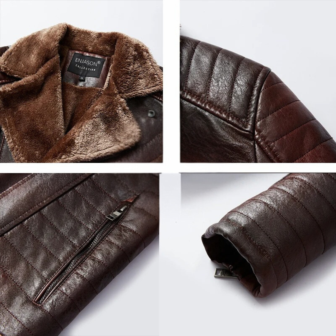 Läderjacka med pälskrage för män-Hemnix-Hemnix